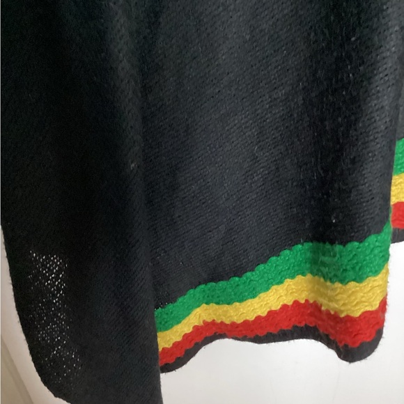 Elegant Black Rasta Poncho with Colorful Stripes - Picture 12 of 14